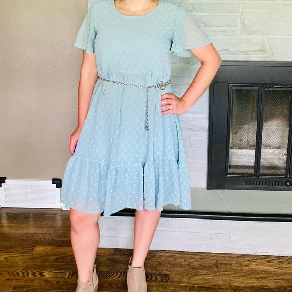 Filly Flair dusty blue raised dot short sleeve dress - Picture 2 of 6